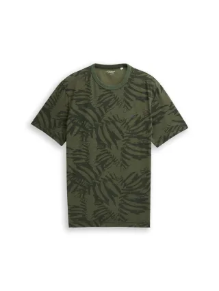 Tom Tailor - T-Shirt mit Allover-Print green tonal leaf design - Gr. - S