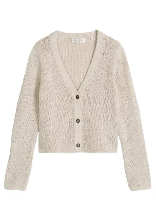 Marc OPolo Casual - Strickjacke mit V-Ausschnitt beige - Gr. - XS