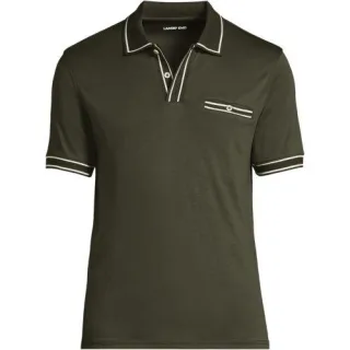 Supima-Poloshirt mit Streifendetails, Herren,  Grün, Baumwolle, by Lands' End