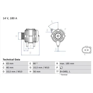 Bosch Lichtmaschine 180A Land Rover Freelander Volvo S80 V70 0986081390