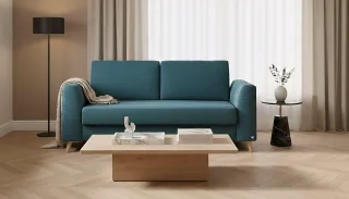 BRUNO Schlafsofa 140cm in Petrol Türkis | Klassik | stabiles Massivholz & Boxspringkomfort