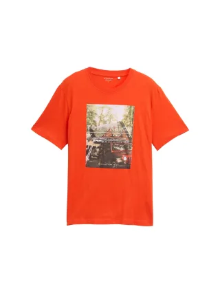 Tom Tailor - T-Shirt mit Foto-Print tango orange - Gr. - XL