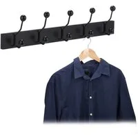 relaxdays Hakenleiste Schwarze Garderobenleiste mit 5 Haken, (5 St)
