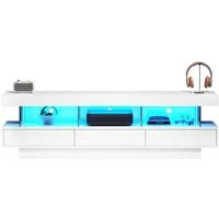Merax TV-Schrank mit Schubladen und offenen Fächern Lowboard hochglänzend, Fernsehtisch mit LED inkl. APP, TV-Ständer