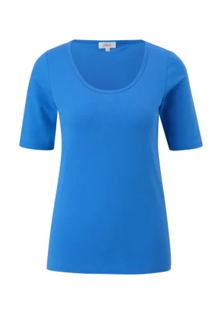 s.Oliver Red Label - Jersey-Shirt mit U-Ausschnitt blau - Gr. - 34