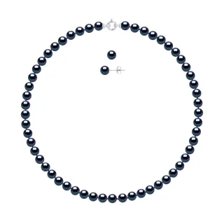 DIADEMA - Set - Halskette/Ohrringe - Echte Süßwasserperlen - Schwarzer Tahitian Style - Weißgold