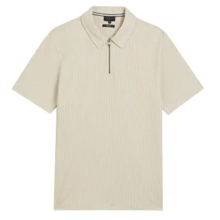 Ted Baker Elgrave Regular Strukturiertes Halbzip Beige Polohemd