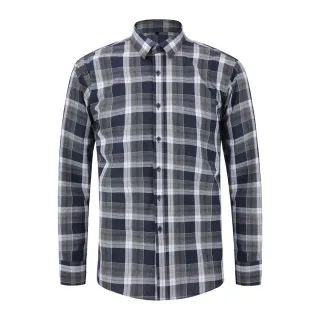 Herren Einfarbig Revers Langarm Hemd Plaid Blau