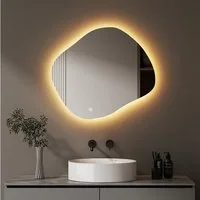 WDWRITTI Badspiegel Badezimmerspiegel mit Beleuchtung Wandspiegel Led Touch Wandschalter (Spiegel Bad, 3Lichtfarben, Helligkeit dimmbar, Memory), 3000K/4000K/6500K, IP44
