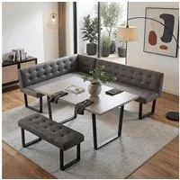 Jiexi Eckbank Ecksofa mit ausziehbarem Esstisch und Bank 180/228cm dickes Sitzkissen