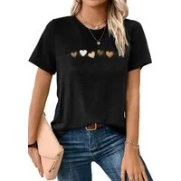 PYLIKE Rundhalsshirt Damen bequemes Sommer Kurzarmbluse Locker Liebe Print-Shirt Bequem für Freizeit und Büro,Strandurlaub