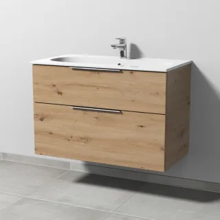 Sanipa 3way Waschtischunterbau zu Geberit Acanto Slim Waschtisch mit 2 Auszügen, Eiche Natural-Touch UM41285
