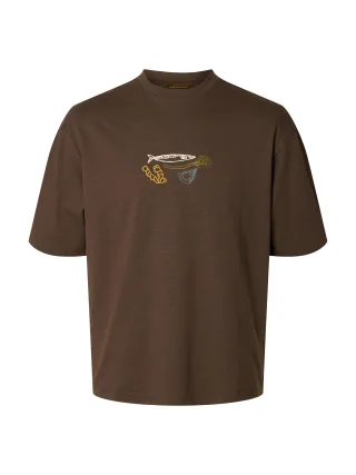 selected men - SLMDOMESTIC RELAXDIESEL SS O-NECK TEE Turkish Coffee - Gr. - L
