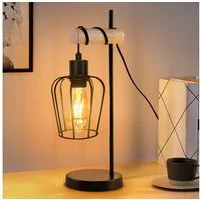 ZMH Tischleuchte Wohnzimmer Retro Schwarz-Holz Nachttischlampe Industrial Design E27, Einfache Installation, ohne Leuchtmittel, 1 Flammig Vintage Tischleuchte im Industrial Design aus Metall Esstich