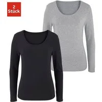Vivance Langarmshirt aus elastischer Baumwoll-Qualität (2er-Pack) sommerliches Langarmshirt