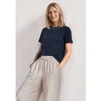 STREET ONE Kurzarmshirt Sommershirt mit dekorativen Details am Rundhals