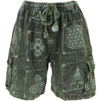 Guru-Shop Relaxhose Ethno Yogashorts, stonewash Shorts aus Nepal -.. Hippie, Ethno Style, alternative Bekleidung