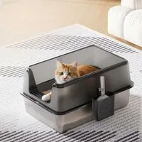 GarveeMore Katzentoilette Edelstahl Katze Müll Schalen mit Scoop Müll Schalen 60x40x31.5cm