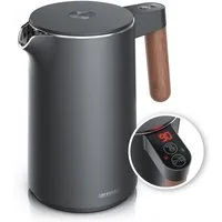 Arendo Wasserkocher aus Edelstahl, Temperatureinstellung, Doppelwand, Warmhaltefunktion, 1,5 l, 2200 W, Griff in Holzoptik, BPA-frei, Teekocher, Temperaturanzeige 45-100°C