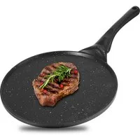 BlingBin Crêpepfanne Ø26 cm Pfannkuchen mit Kunststoffgriff, Antihaftpfanne Omlettpfanne, Aluminiumguss (1er Set, 1-tlg., Küchenzubehör), Pfannkuchenpfanne für Elektro Gas Keramik Induktion Herd, Schwarz