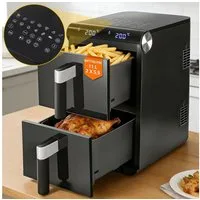 Nettlife Heißluftfritteuse Air fryer 2 unabhängigen Kammern 11L Gesamtvolumen 13-in-1 Doppelzonen-Funktion, 2800 W, Automatische Abschaltung Dual Zone Temperatursteuerung Timer
