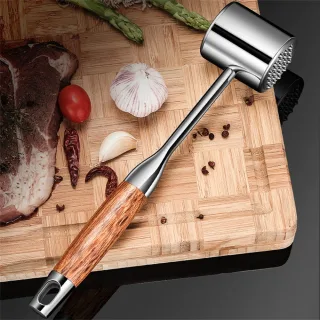 IPRee Dual Sided Stainless Steel Meat Hammer Rosewood Handle s Kitchen Tool for Steak Tenderizing Beating Pounder for Be