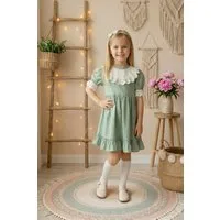 Parla Kids Sommerkleid Mintfarbenes Kleid kurzärmelig mit Spitzendetail und Haarspange Spitzendetails - Haarband - Rüschensaum