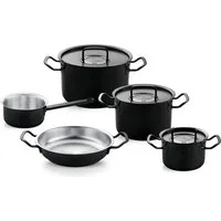 Fissler Topf-Set Original-Profi Collection ShadowLine, Edelstahl 18/10 (Set, 8-tlg., 3 Kochtöpfe mit Metalldeckel, 1 Servierpfanne, 1 Stielkasserolle), Auf 1.800 Stück limitiert, Echtheitszertifikat, Made in Germany
