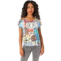 Gio Milano Rundhalsshirt G28-1616, "crazy cat" mit Strassbesatz auffälliger Katzenprint