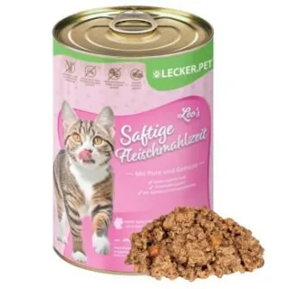 Lyra Pet Lecker.Pet Leo's Saftige Fleischmahlzeit mit Pute & Gemüse Katzenfutter Nassfutter 7,2 kg