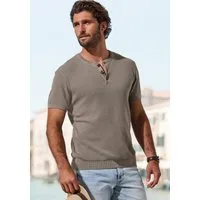 John Devin Henleyshirt - sommerliches Strickshirt mit modischem Rundhals Kleine Knopfleiste mit kontrastfarbenen Knöpfen