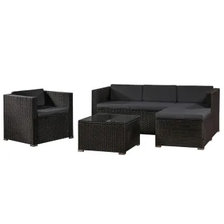 Juskys Loungegarnitur, Schwarz, Dunkelgrau, Kunststoff, 4, Loungemöbel, Gartenlounge-Sets