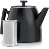 Arendo Teekanne mit Griff aus Metall, Edelstahl Isolierkanne mit Siebeinsatz, 1000 ml, 1 l, (Set, 2-St), Doppelwandige Thermo Isolierung, Kanne mit Teesieb für losen Tee