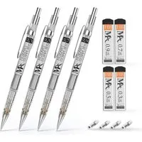 MozArt Supplies Druckbleistift 4er Set Skizzierstifte Minen 0,3 – 0,9mm Bleistift, mit Radiergummis, Ersatzminen & Etui