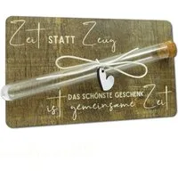 FOUORTUNATE-BEE Grußkarten Zeit statt Zeug Gutschein Geschenk Holzkarte mit Reagenzglas, Holz Geldgeschenk Karte mit Reagenzglas für Paare Erlebnis