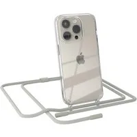 EAZY CASE Handykette Silikon Kette Unifarbe für Apple iPhone 15 Pro 6,1 Zoll, Schutzhülle zum Umhängen Hülle mit Umhängeband Kettenhülle Grau Taupe