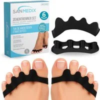Sanmedix Zehenspreizer für alle Zehen - Zehentrenner aus Silikon für Damen & Herren, 3 Paar / 6 Stück, Zehenstrecker Korrektur Set gegen Hallux Valgus, Ballenzehen uvm.