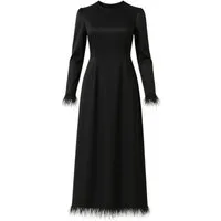 fashionshowcase Satinkleid Damen Abendkleid schlicht Abiye Abaya Modest Fashion Federdetails am Saum und an den Ärmelabschlüssen