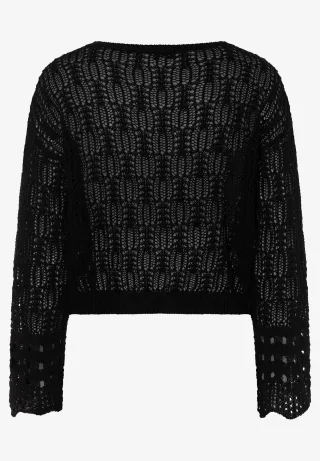 MORE & MORE - Ajour-Pullover mit ausgestelltem Ärmel schwarz - Gr. - 36