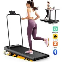 kehot Laufband Laufband mit abnehmbarer Haltestange,4-Fach Neigungsverstellung, 0-8% (Kompaktes Walking Pad für Zuhause,Geschwindigkeitsbereich 2–8 km/h, LED-Display mit Anzeige von Zeit, Distanz, Geschwindigkeit, Kalorien), Bluetooth-App-Steuerung &