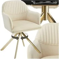 tectake Esszimmerstuhl Polsterstuhl, mit durchgehender Lehne, 56 x 59 x 81 cm (Drehbarer Samtstuhl Lona in creme/gold, 1 St), 360° drehbar, schlanke Stahlbeine, bodenschonend, Belastbarkeit 120 kg