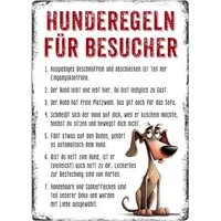 Cadouri Metallschild Hundeschild 'Hunderegeln für Besucher' Dekoschild mit Hundemotiv, (Wandschild mit vier vorgebohrten Löchern & abgerundeten Ecken), UV-beständig, 28,5 x 20 cm, Geschenk für Hundebesitzer