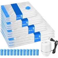 ElitVita Kleiderschutzhülle Vakuumierbeutel für Kleidung mit Pumpe,Wiederverwendbar,4 Größen (set, 12 St., 12 St. Vakuum Aufbewahrungsbeutel) Mit Verschlussklammern für langfristige Aufbewahrung,Reise,Umzug
