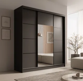 Schiebetürenschrank Schrank ALFA in Schwarz- Tür Applikation Schwarz 200x215x...
