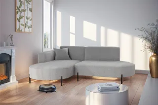 Ecksofa Designersofa VALENCIA XS in Stoff Quelle Hellgrau Ottomane Links
