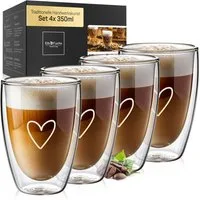 ElbFuchs Latte-Macchiato-Glas Paris, 350 ml, Borosilikatglas, 4-tlg., Doppelwandiger Thermoeffekt