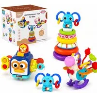 usrela Lernspielzeug Montessori Lernspielzeug 3in1 Set Motorik Sensorik Stapelspiel Baby (Set Montessori Lernspielzeug 3in1 Motorik Sensorik Baby, 3in1 Spielzeug Set Stapelspiel Sensorik Würfel Zugspielzeug), 3in1 Stapeln Ziehen Sensorik Motorik Spie