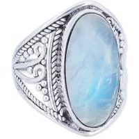 mantraroma Silberring DAHAB oval groß aus 925 Silber mit Regenbogen Mondstein (Ring mit Schmuckbeutel), Damenring aus 925er Silber