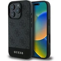 Guess Handyhülle iPhone 16 Pro Kunstleder grau Muster mit goldfarbigen Logo 6,3 Zoll, Kantenschutz