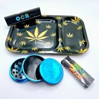 meytrade Tablett Rolling Tray Rolltablett + Grinder + OCB Blättchen im Set + Feuerzeug, (4-tlg), 4 teiliges Set in schwarz gold